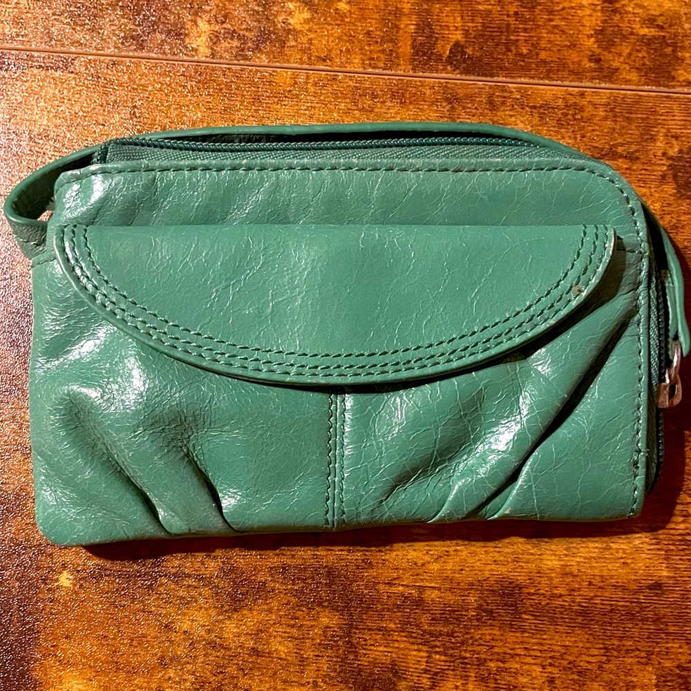 Hobo teal small zip around wallet